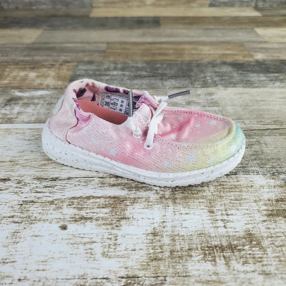 Hey Dude Wendy Sparkle Star Toddler Shoes Sz 8 Silver Multicolor Round Toe